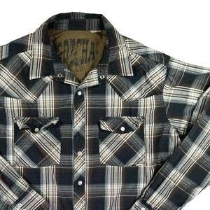 Gotcha Shirt Men L Western Pearl Snap Brown Gray Plaid‎ Long Sleeve Cowboy Rodeo